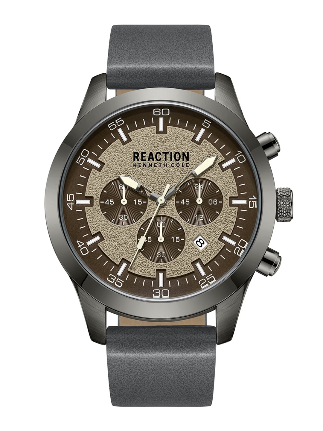 

REACTION KENNETH COLE Men Leather Textured Strap Analogue Watch KRWGC9005402, Grey