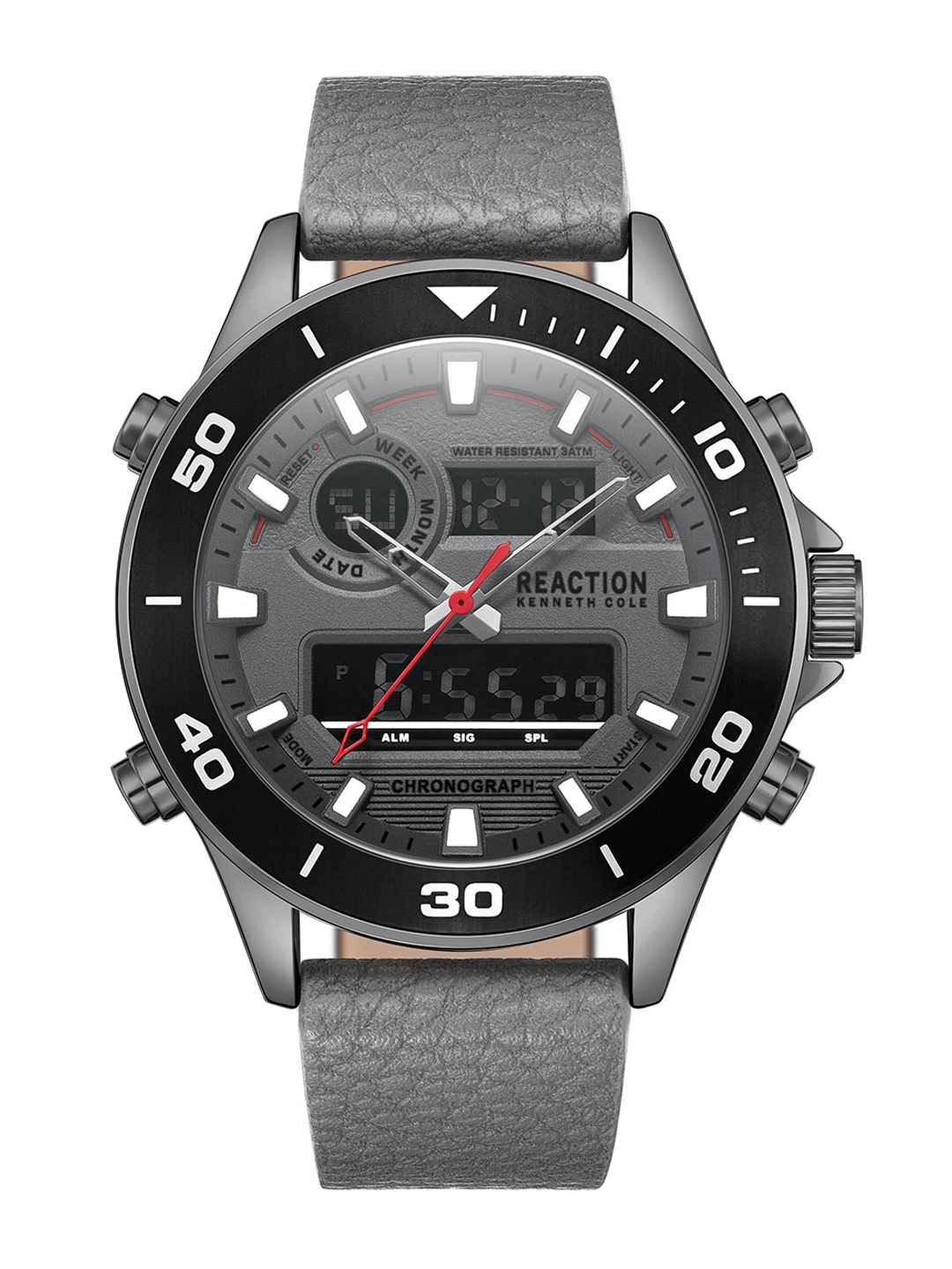 

REACTION KENNETH COLE Men Leather Strap Analogue and Digital Watch KRWGD9006603, Grey