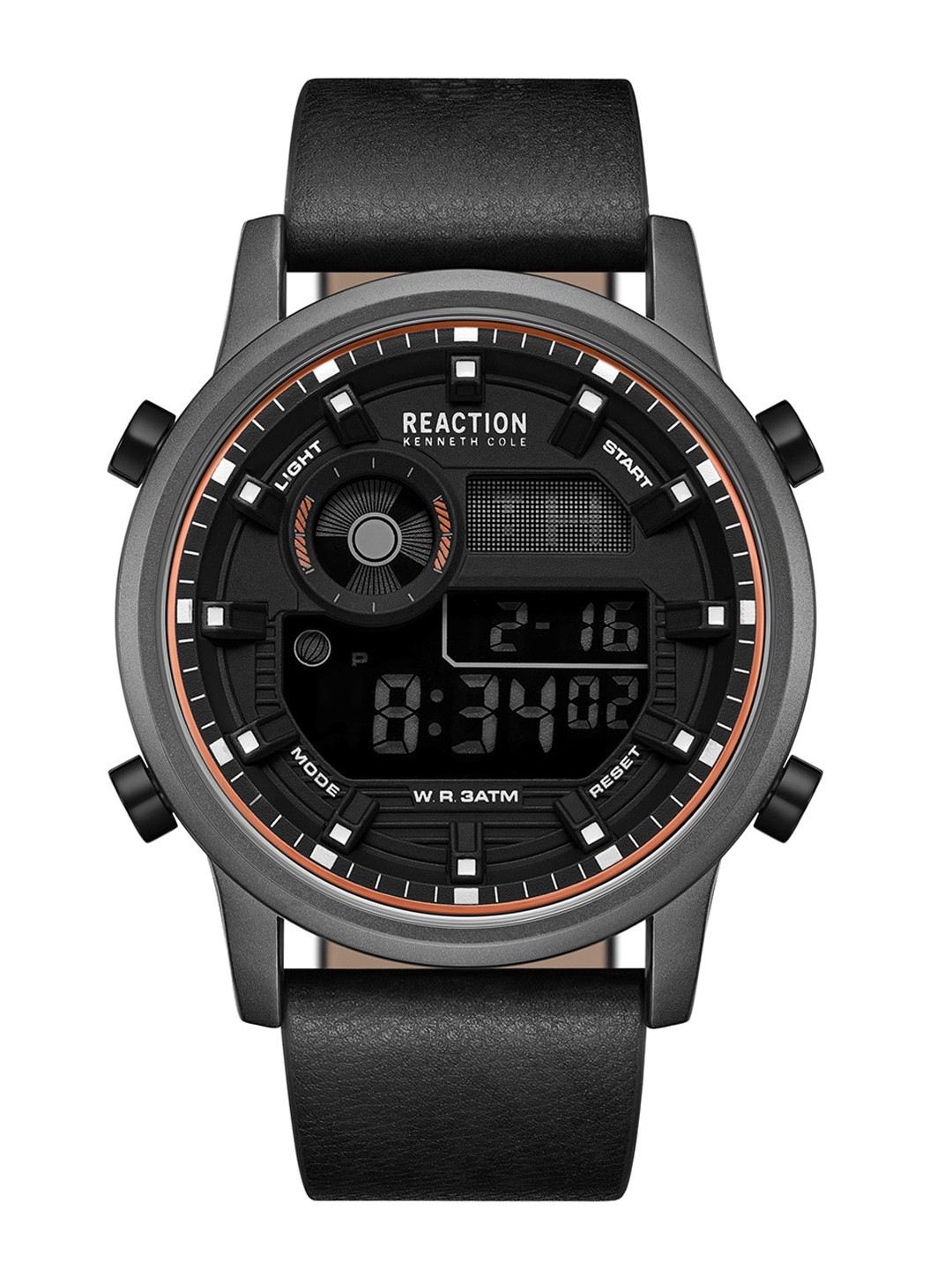 

REACTION KENNETH COLE Men Leather Strap Digital Watch KRWGD9006402, Black