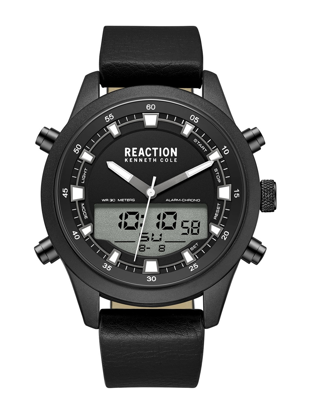 

REACTION KENNETH COLE Men Leather Strap Analogue and Digital Watch KRWGD9005302, Black