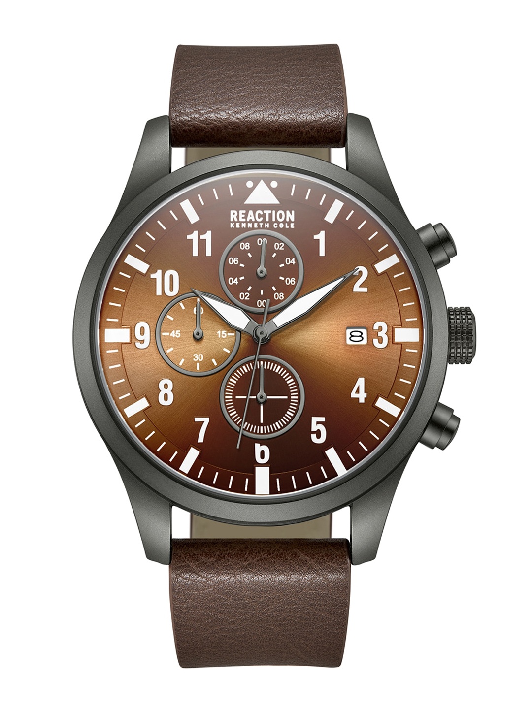

REACTION KENNETH COLE Men Leather Textured Strap Analogue Watch KRWGF2192505, Brown