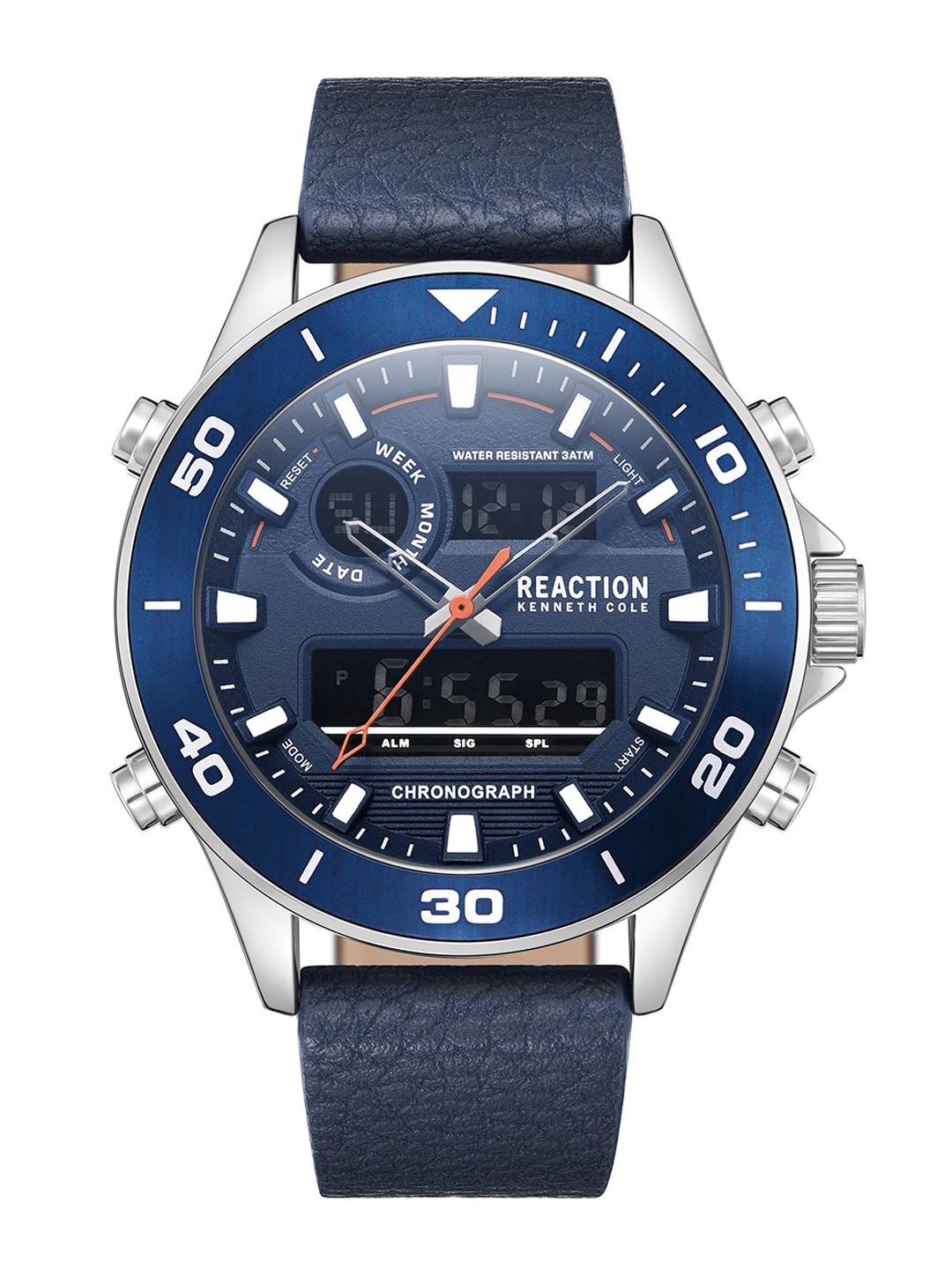 

REACTION KENNETH COLE Men Leather Strap Analogue and Digital Watch KRWGD9006602, Blue