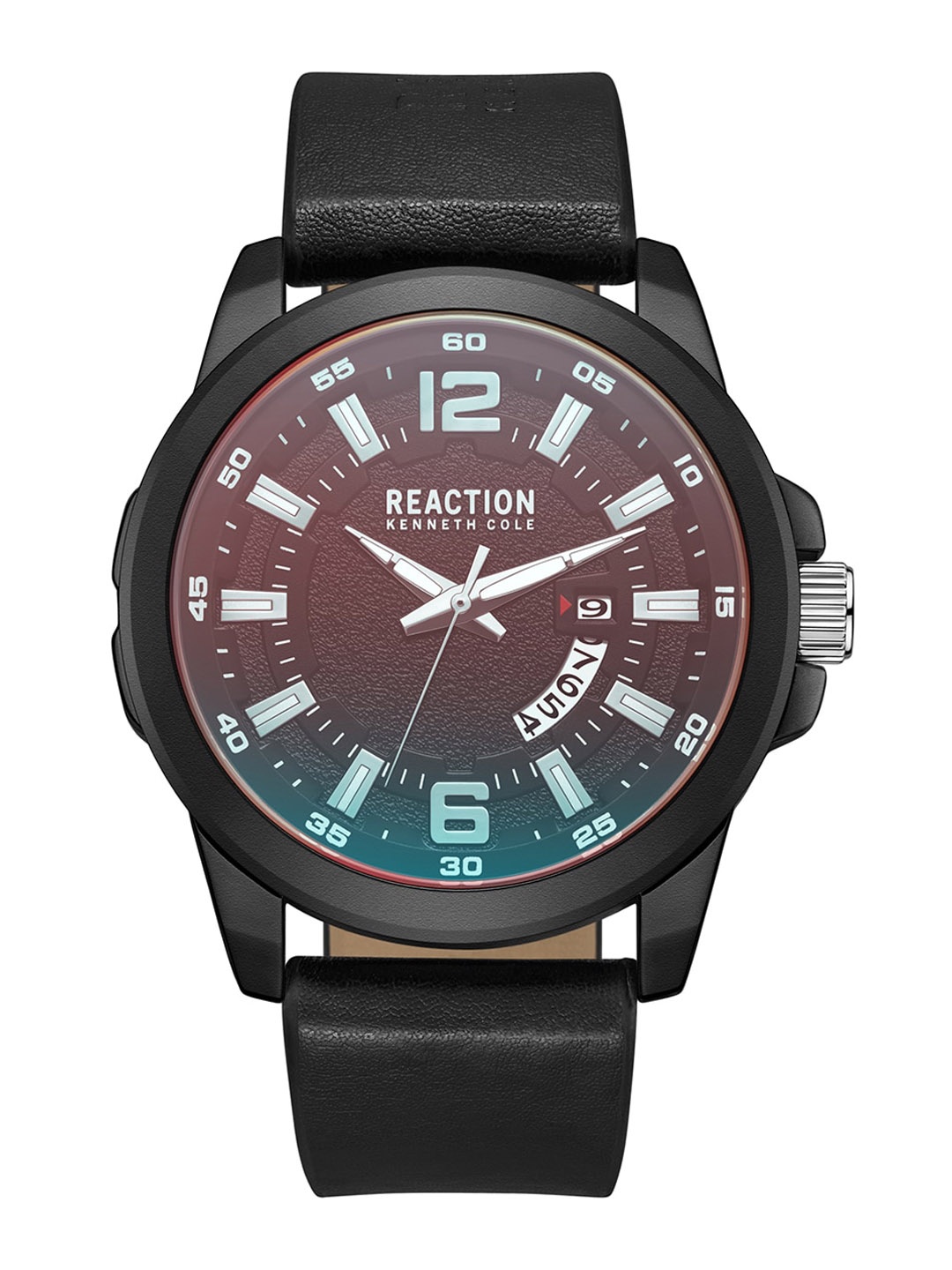 

REACTION KENNETH COLE Men Leather Textured Strap Analogue Watch KRWGB9006103, Black