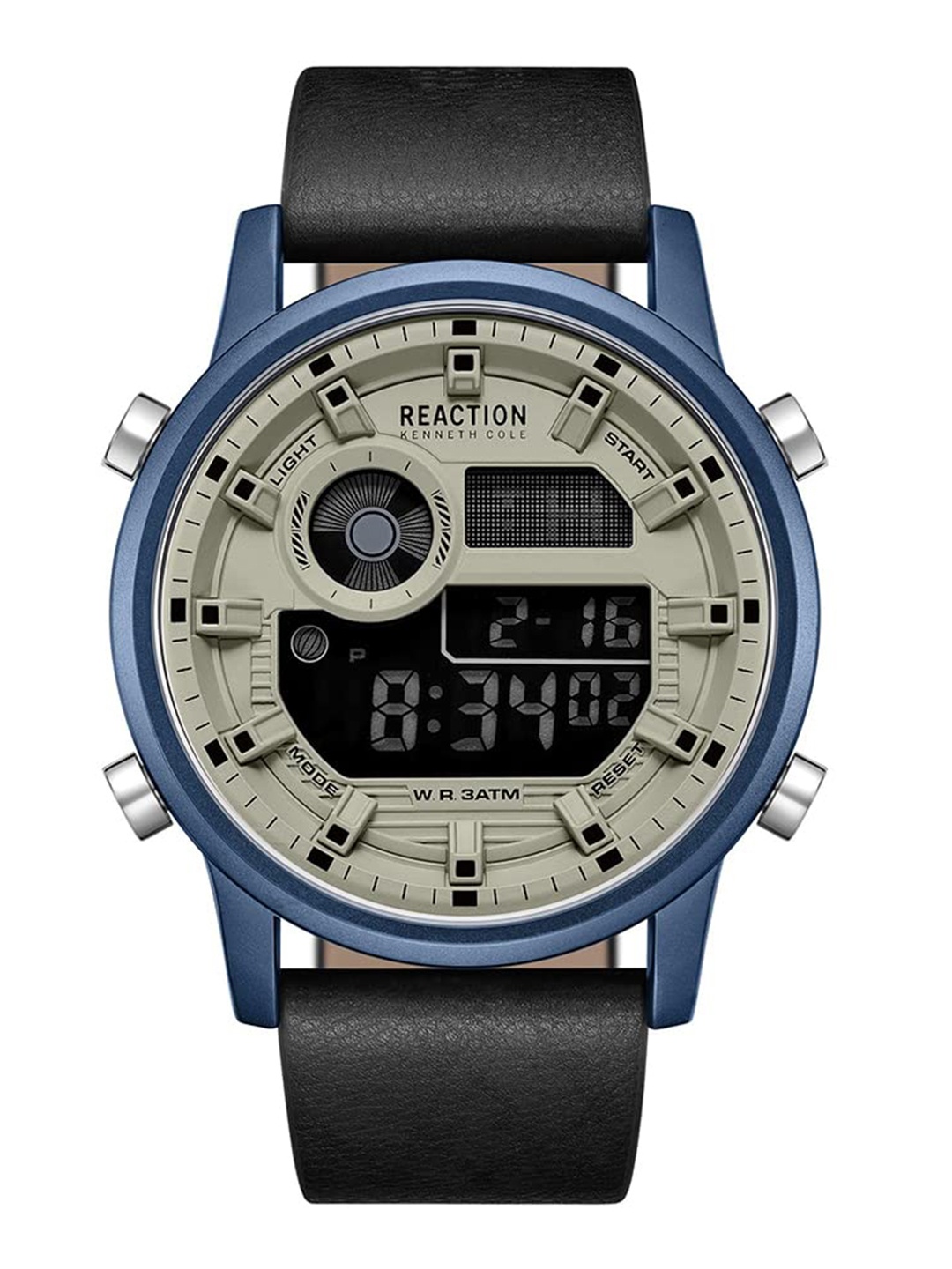 

REACTION KENNETH COLE Men Leather Strap Digital Watch KRWGD9006403, Grey