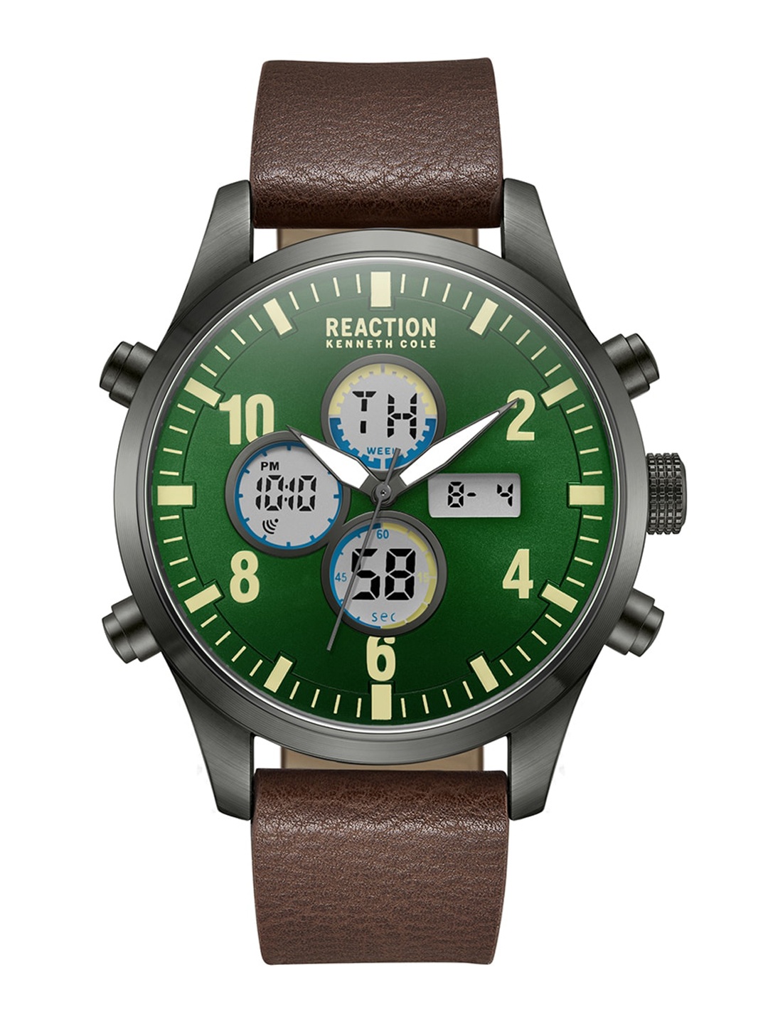 

REACTION KENNETH COLE Men Leather Textured Strap Analogue Watch KRWGD2191806, Green