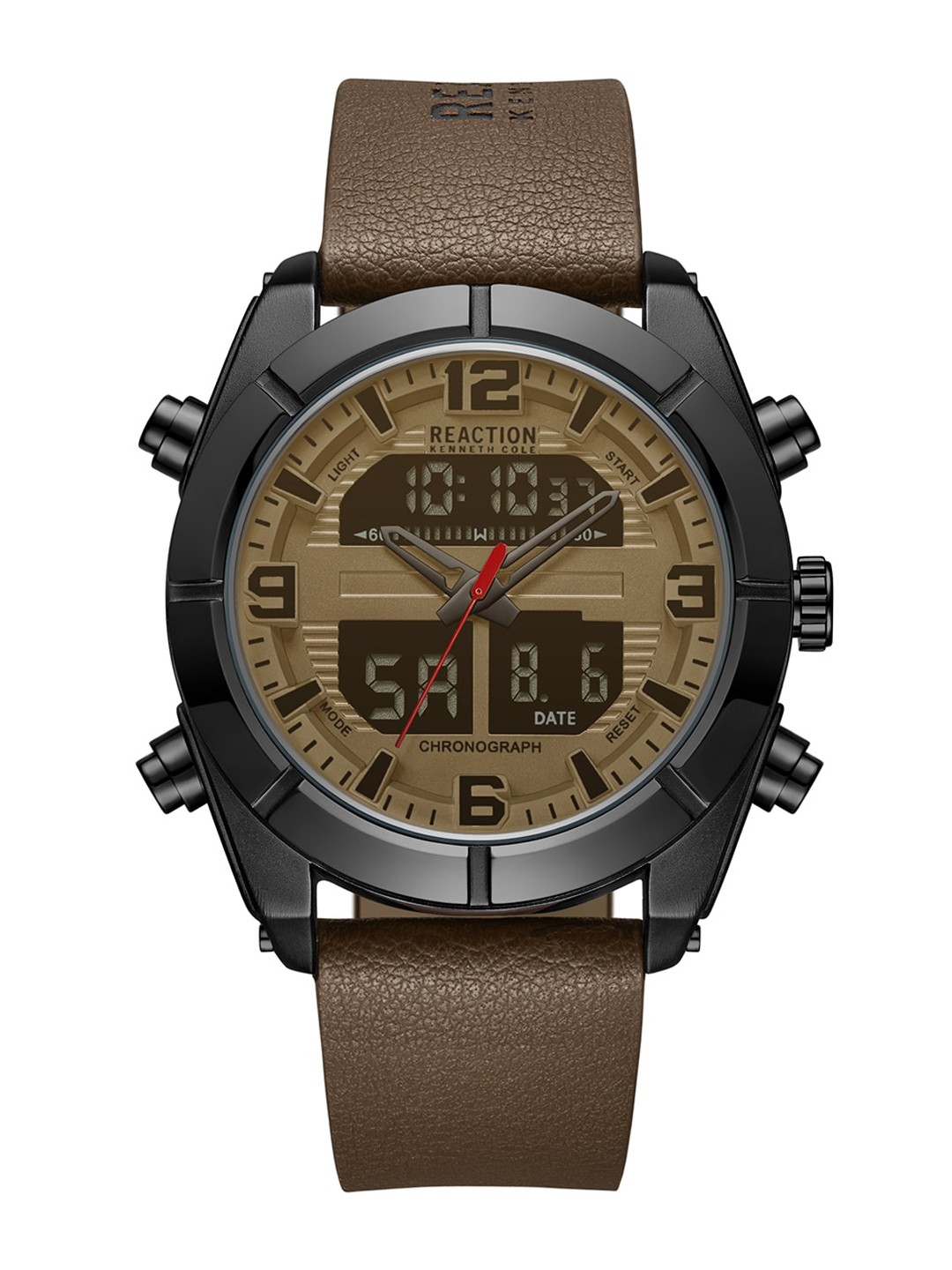 

REACTION KENNETH COLE Men Leather Textured Strap Analogue and Digital Watch KRWGD9005502, Grey