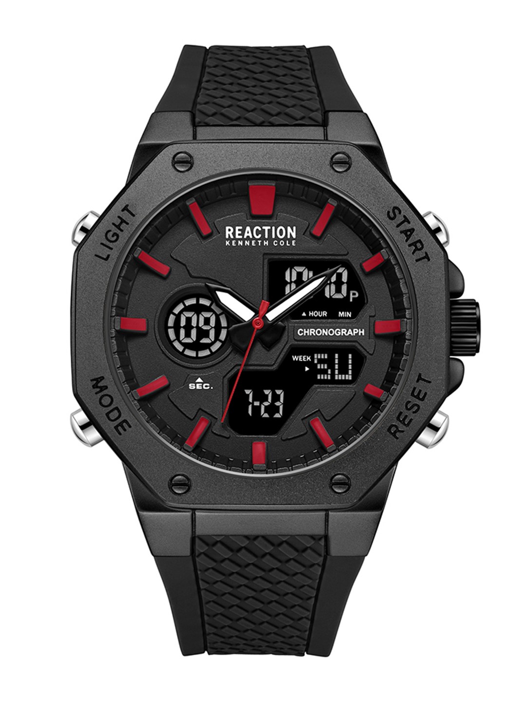 

REACTION KENNETH COLE Men Textured Strap Analogue and Digital Sports Watch KRWGP9005704, Black