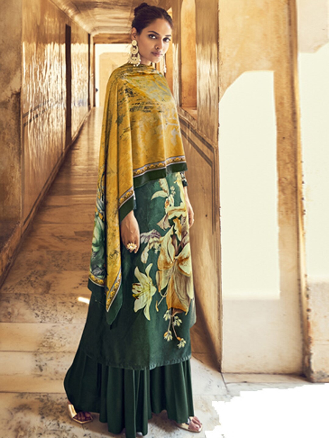 

Stylee LIFESTYLE Printed Velvet Unstitched Dress Material, Green