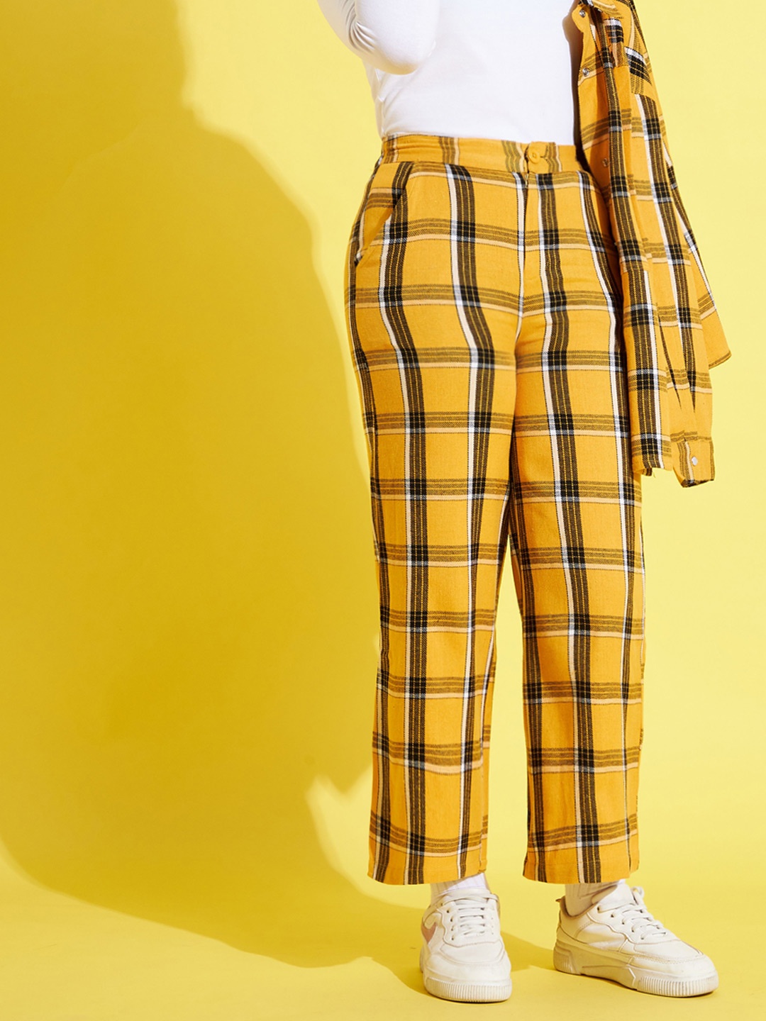 

Noh Voh - SASSAFRAS Kids Girls Mustard Yellow Checked Comfort Trousers