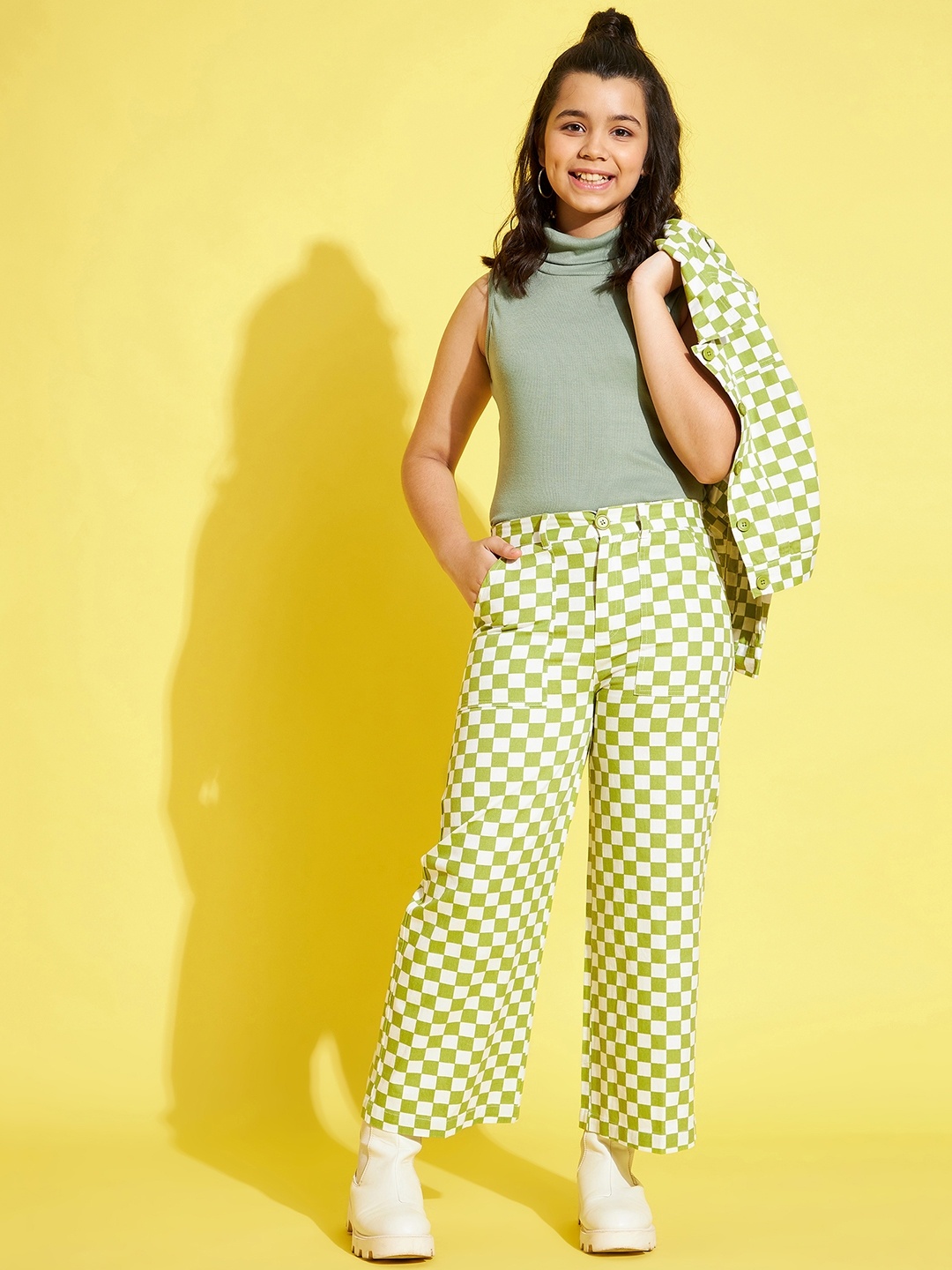 

Noh Voh - SASSAFRAS Girls Printed Pure Cotton Comfort Trousers, Green