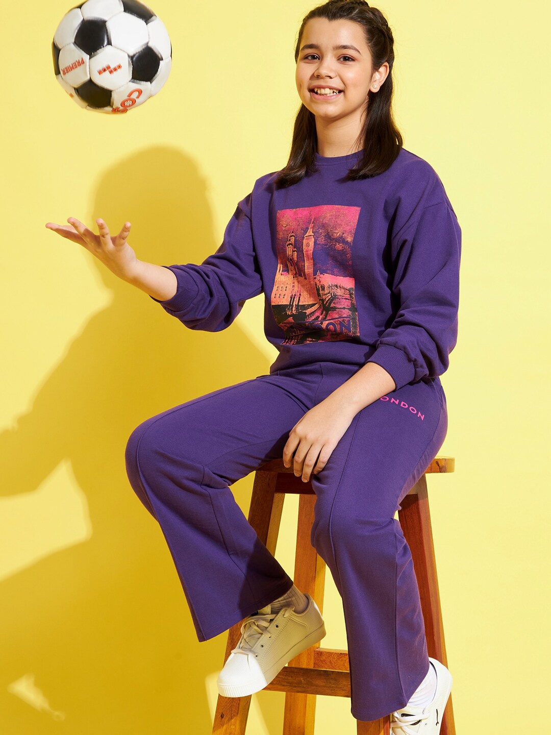 

Noh Voh - SASSAFRAS Girls Printed Sweatshirt With Track Pant, Purple