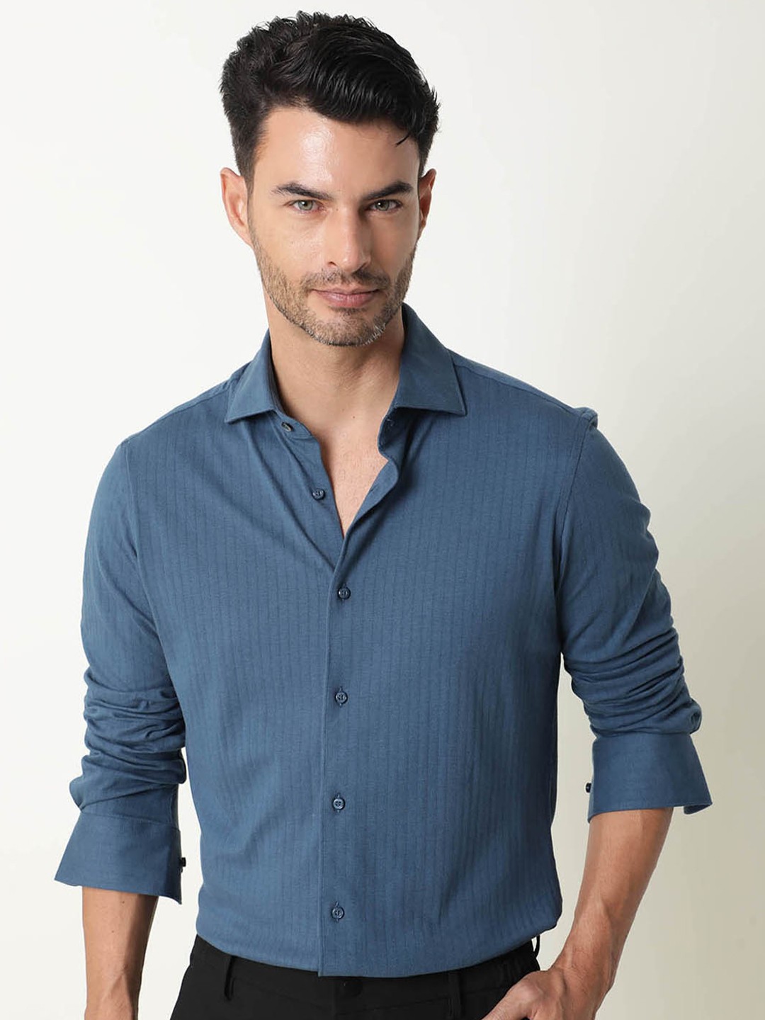 

RARE RABBIT Men Vertical Slim Fit Shirt, Blue