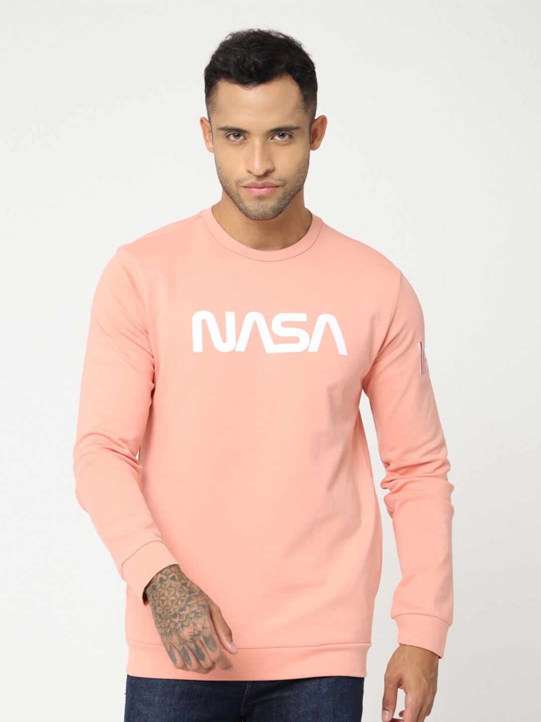 

POLONIUM Men Printed Sweatshirt, Peach