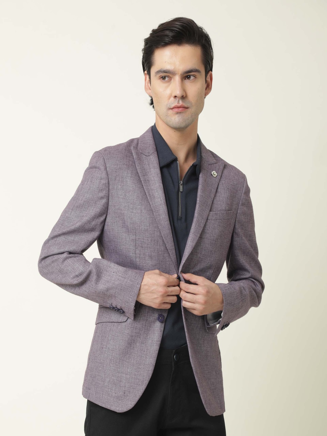 

RARE RABBIT Men Drews Tailored Fit Solid Single-Breasted Blazer, Purple