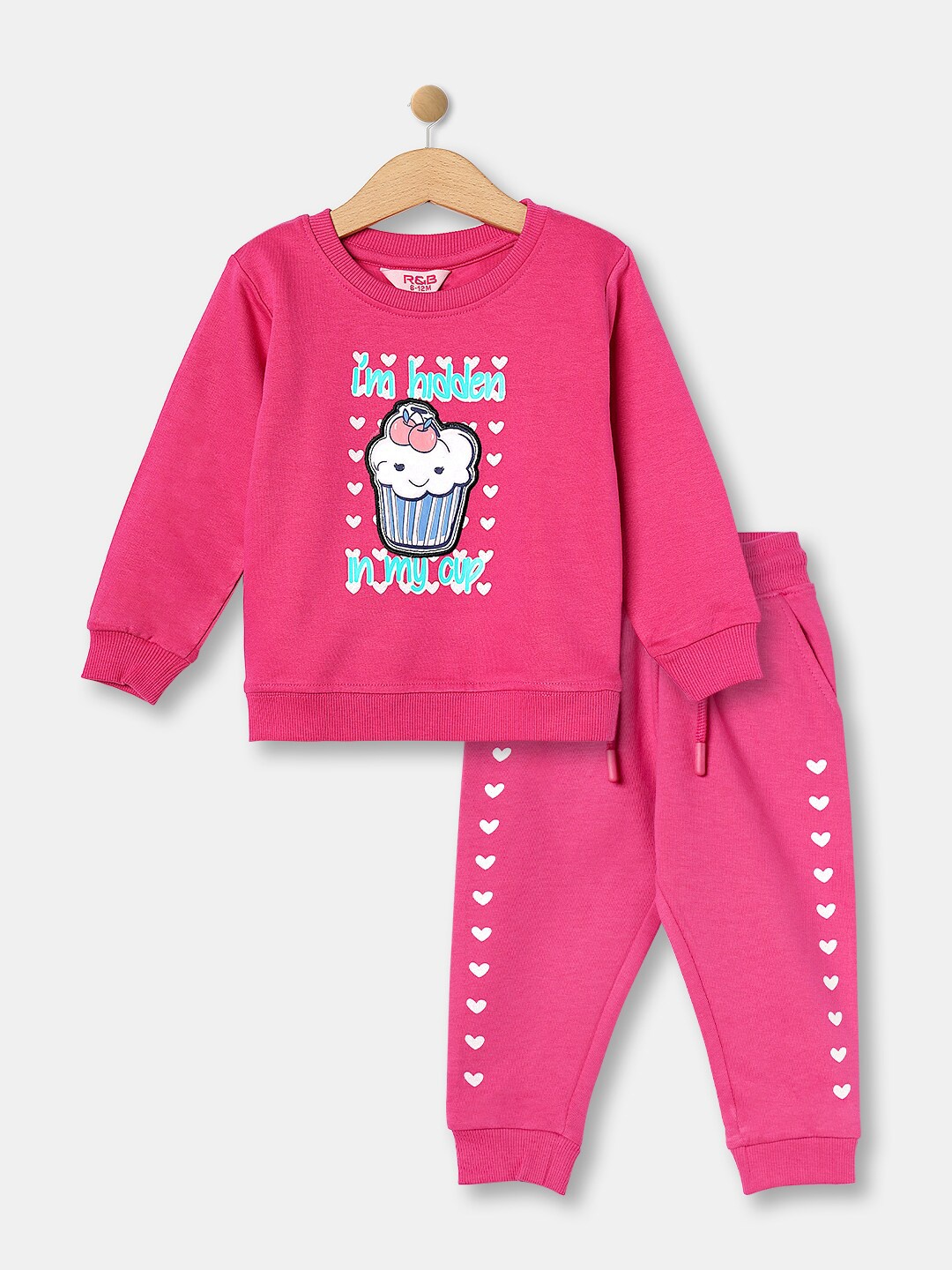 

R&B Girls Printed Cotton Sweatshirt, Pink