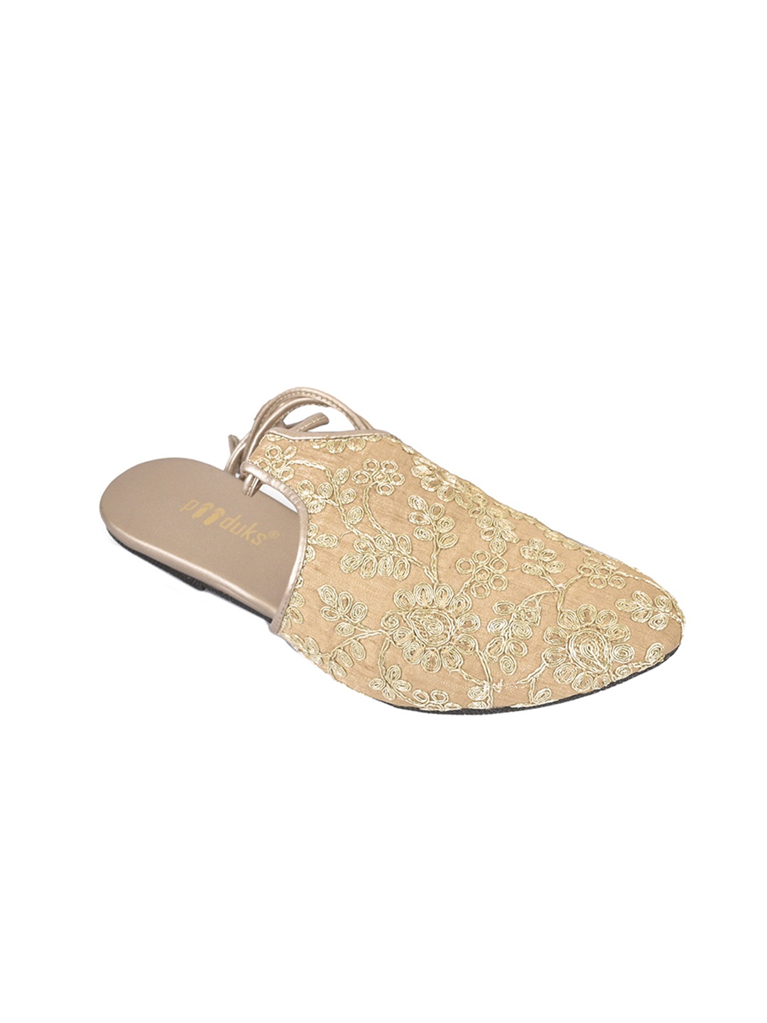 

Paaduks Women Gold-Toned Ethnic Mules with Embroidered Flats