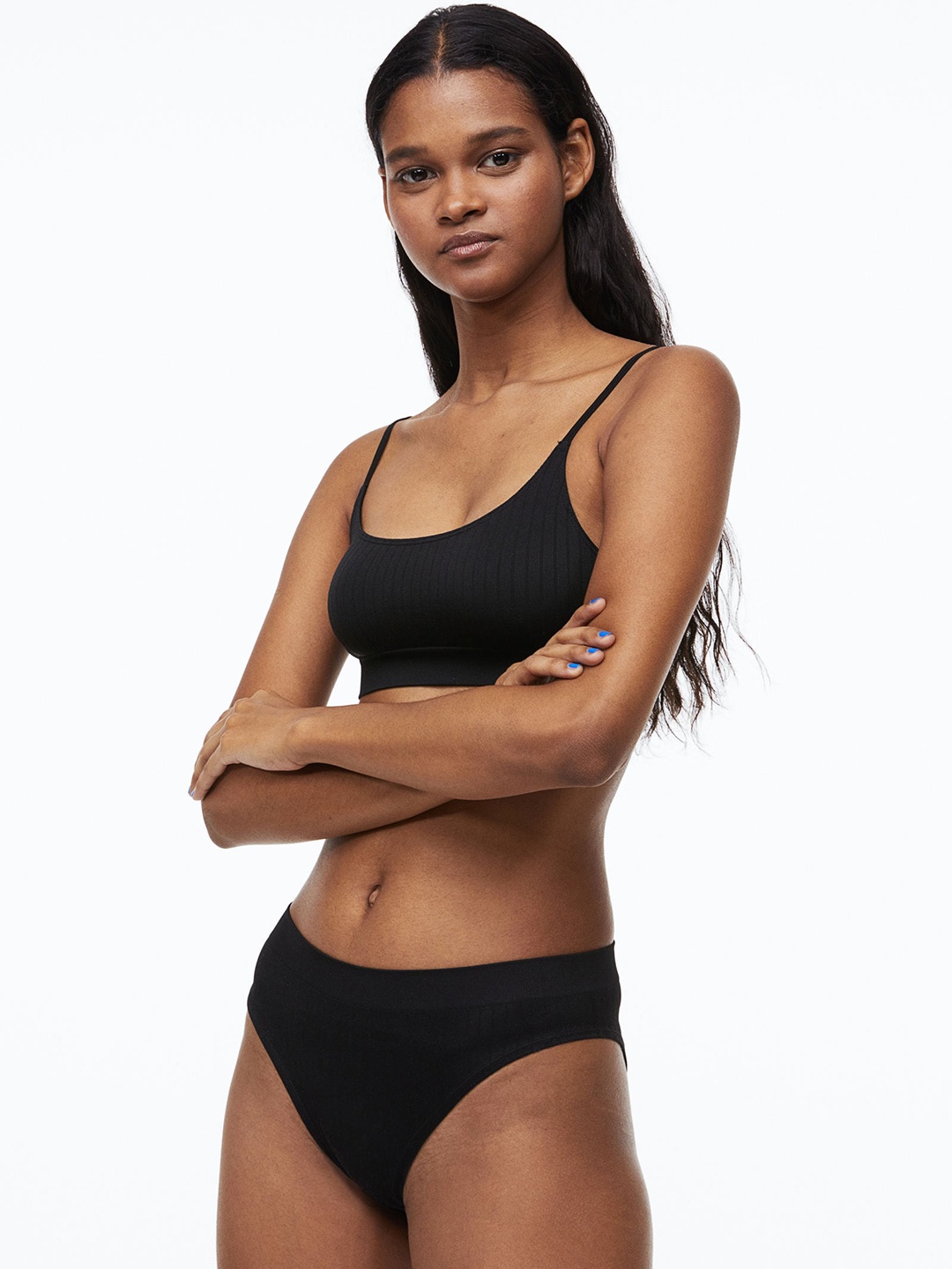 

H&M Women Solid 2-Pack Ribbed Briefs 1089863001, Black