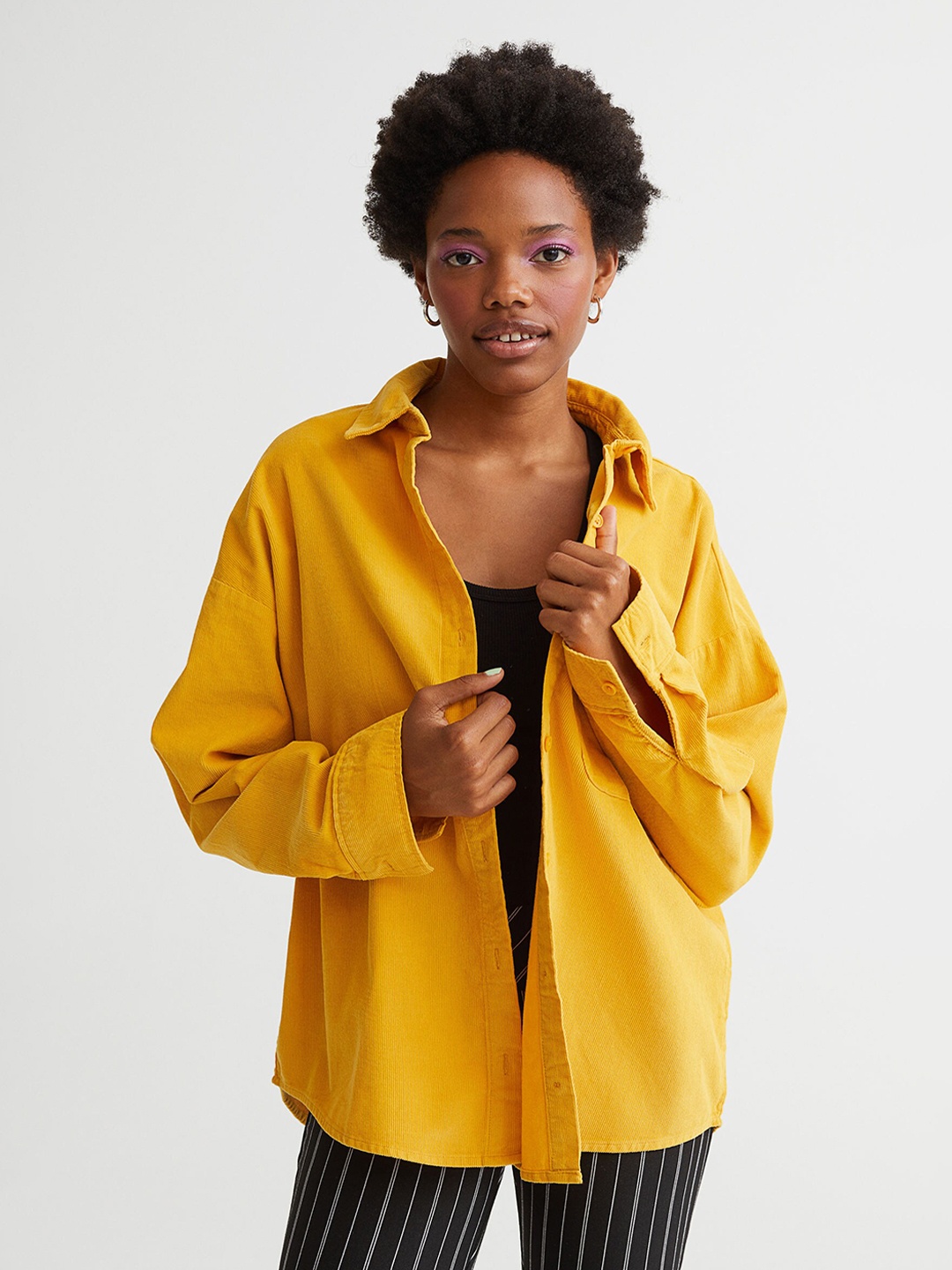 

H&M Women Oversized Corduroy Shirt, Yellow