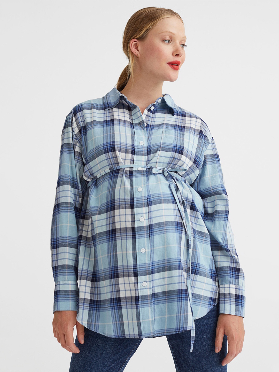 

H&M MAMA Cotton Checked Shirt, Blue