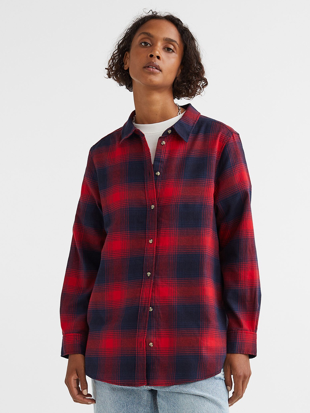 

H&M Women Checked Cotton Flannel Shirt, Red