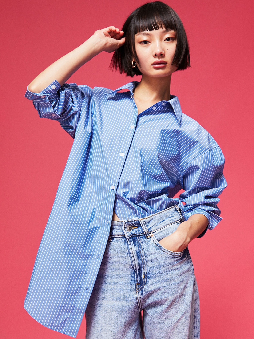

H&M Blue & White Striped Cotton shirt