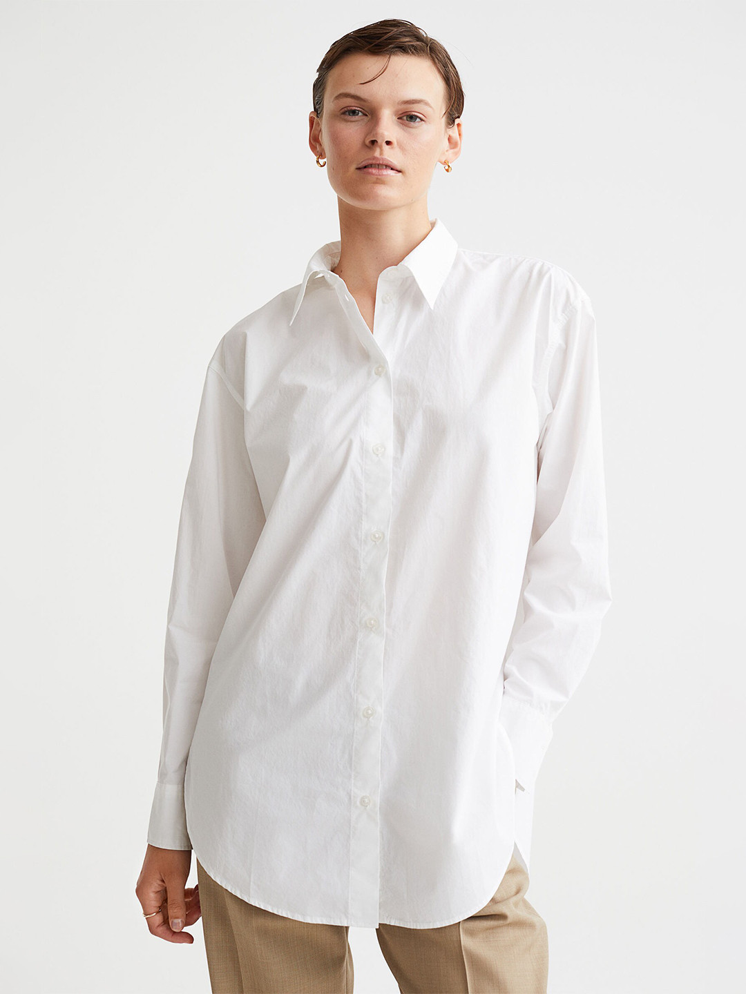 

H&M Women White Solid Cotton Shirt