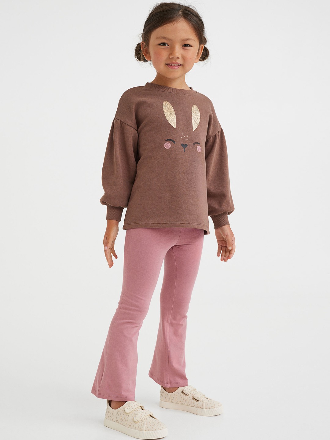 

H&M Girls 2-Piece Top and Leggings Set, Brown