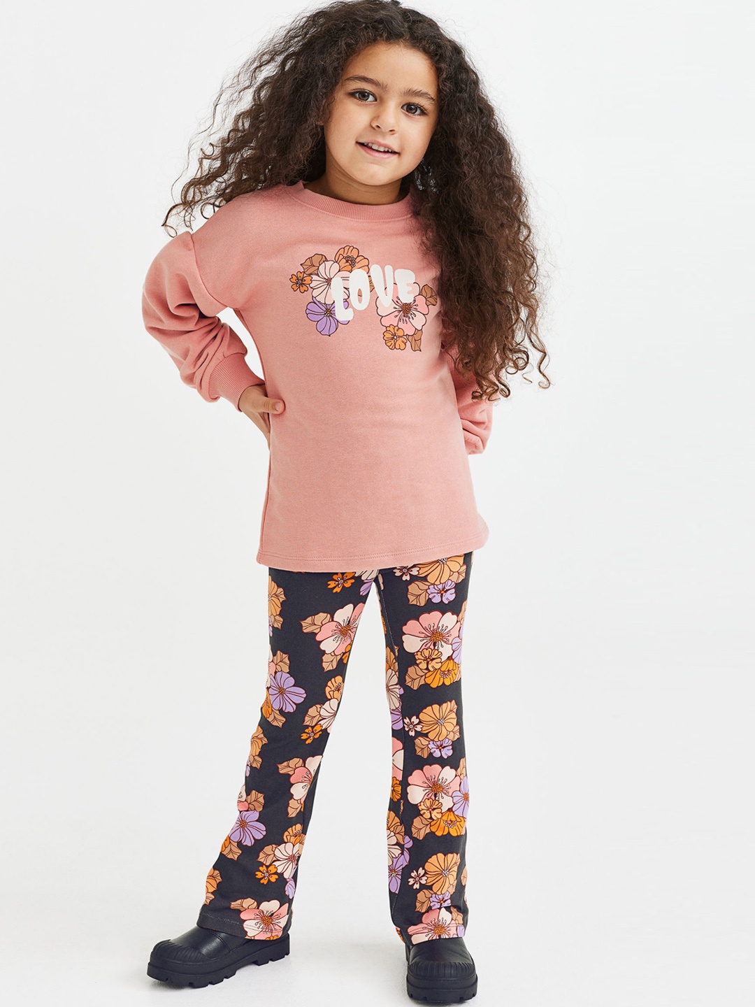 

H&M Girls Pure Cotton 2-Piece Top and Leggings Set, Black