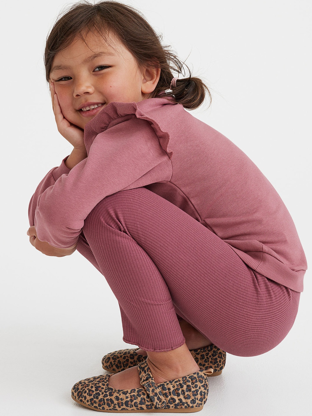

H&M Girls Solid Top & Leggings Set, Pink