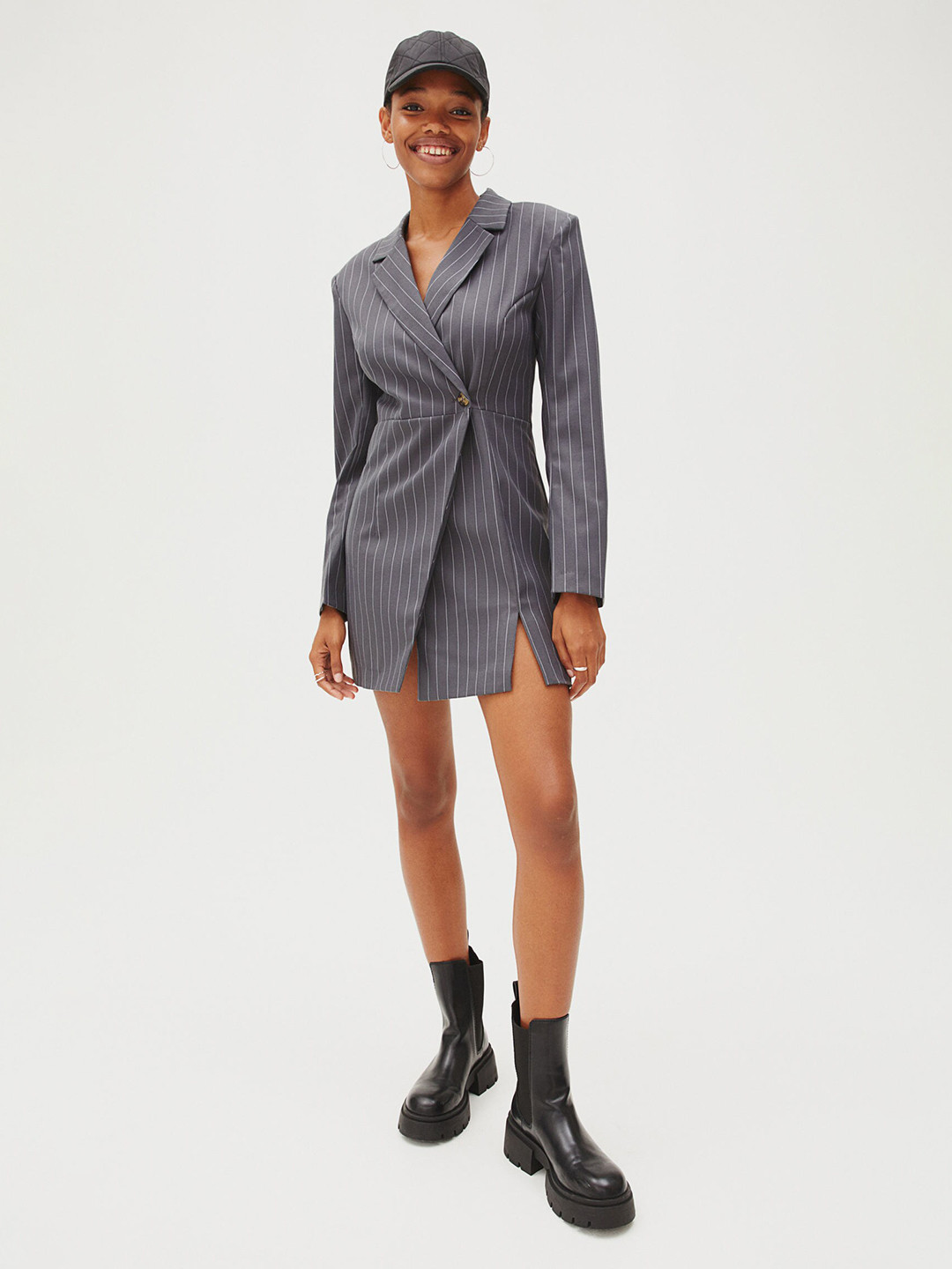 

H&M Woman Twill blazer dress, Grey