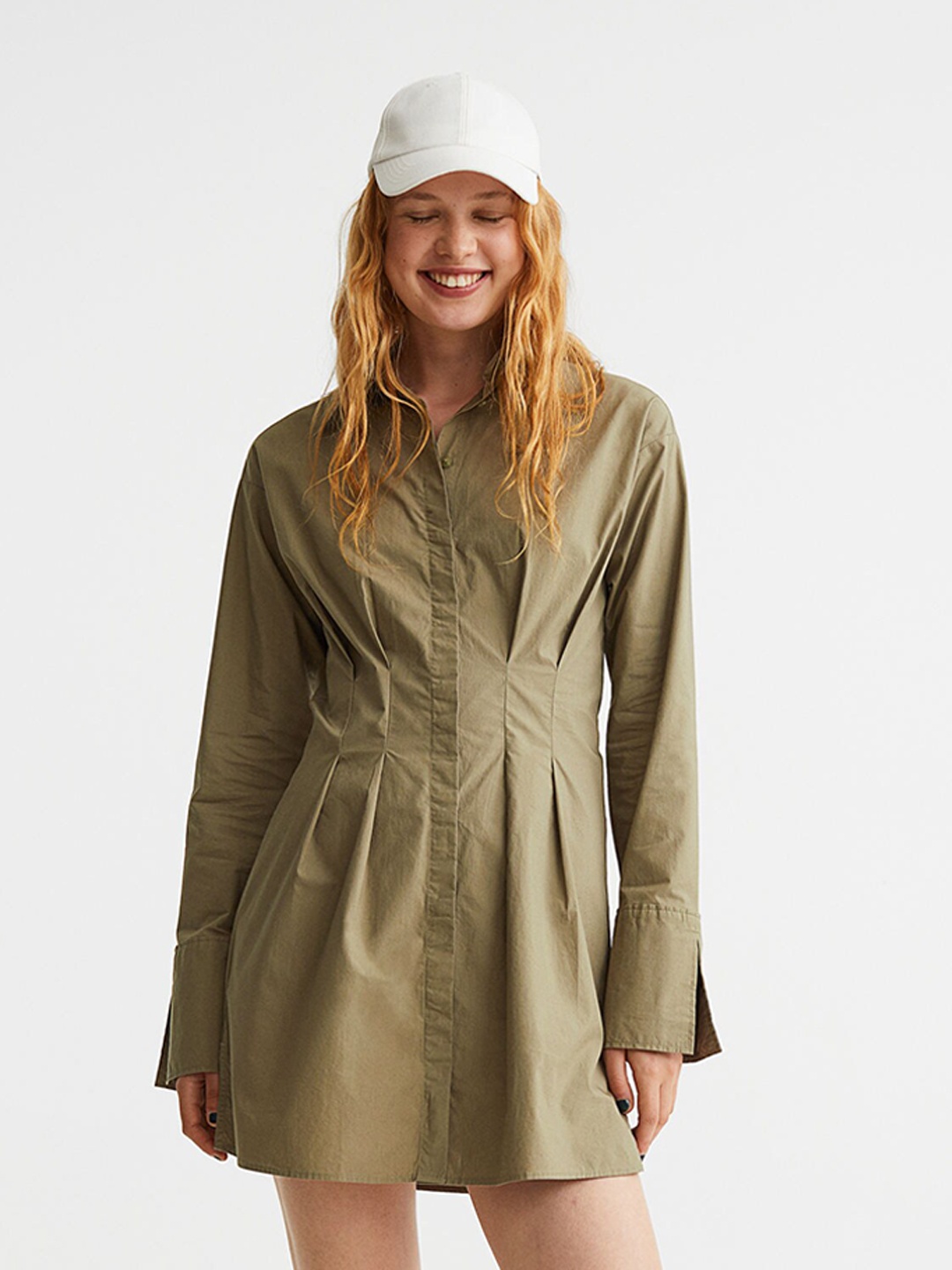 

H&M Olive Green Cotton Poplin Shirt Dress