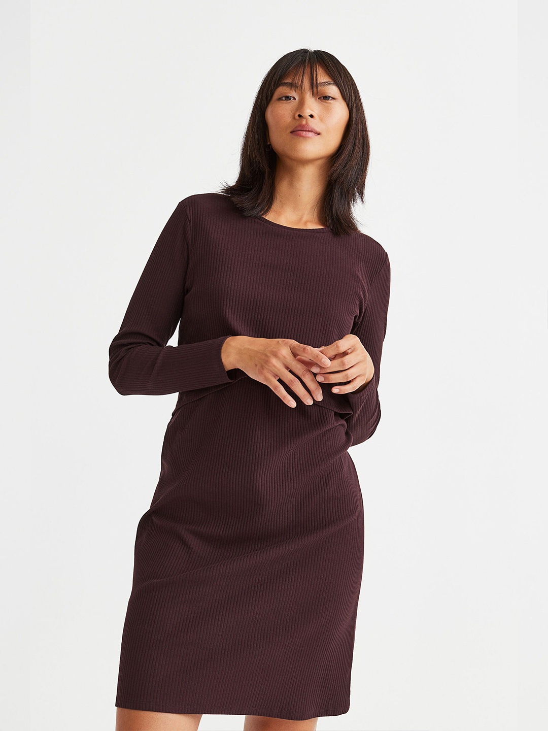 

H&M Women Brown MAMA Ribbed Nursing Dress