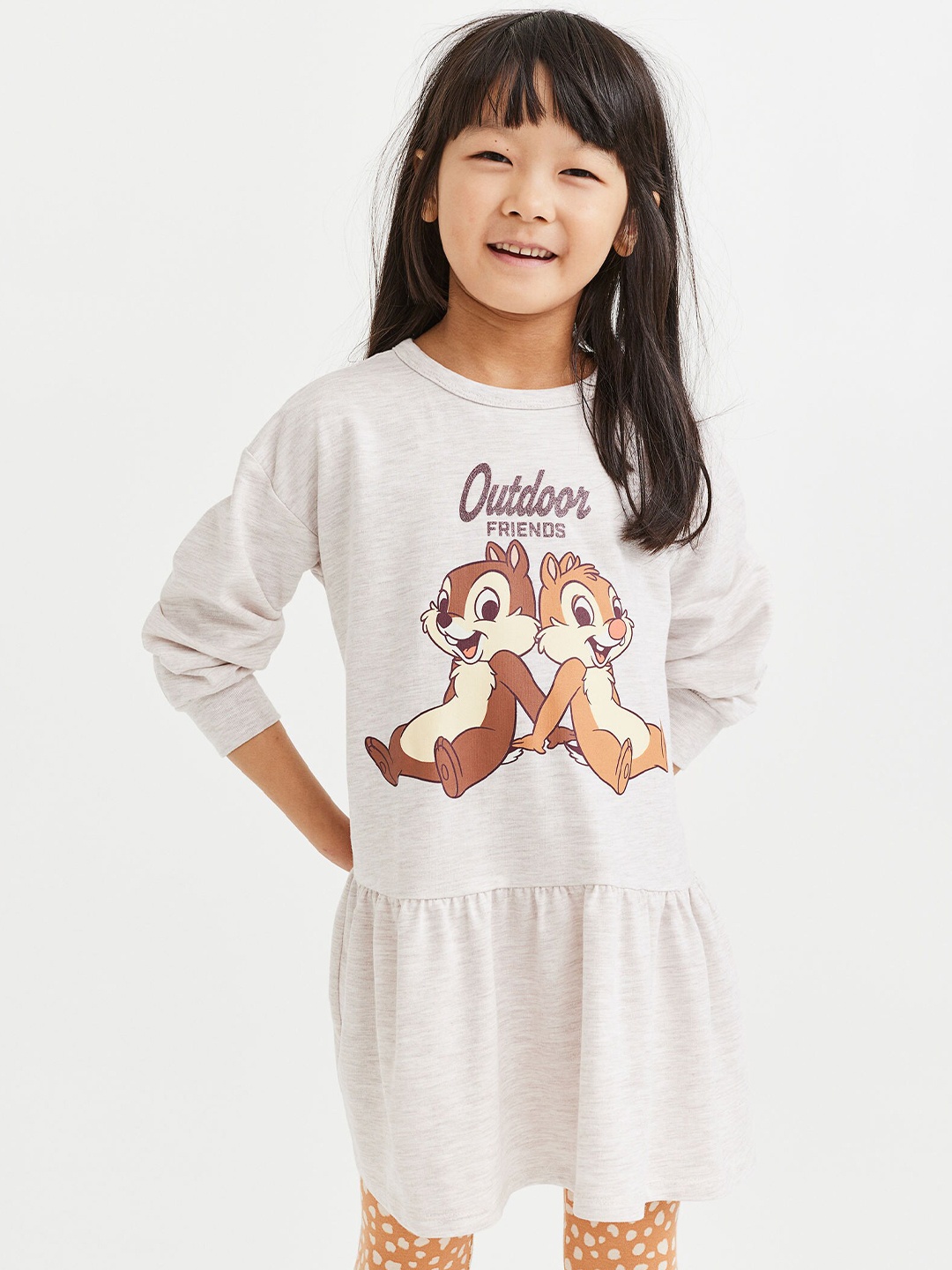 

H&M Girls Grey & Brown Printed Cotton Jersey Set