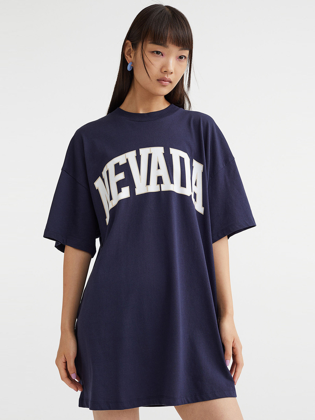 

H&M Oversized Printed T-Shirt Dress, Blue
