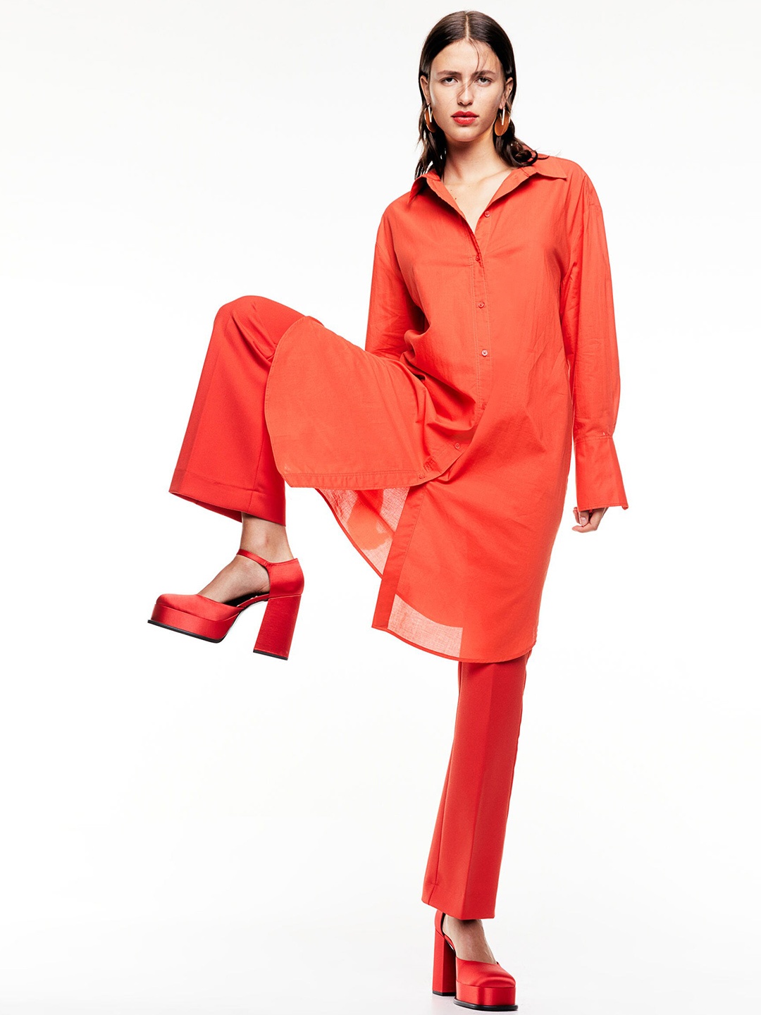 

H&M Women Oversized Shirt Dress, Red