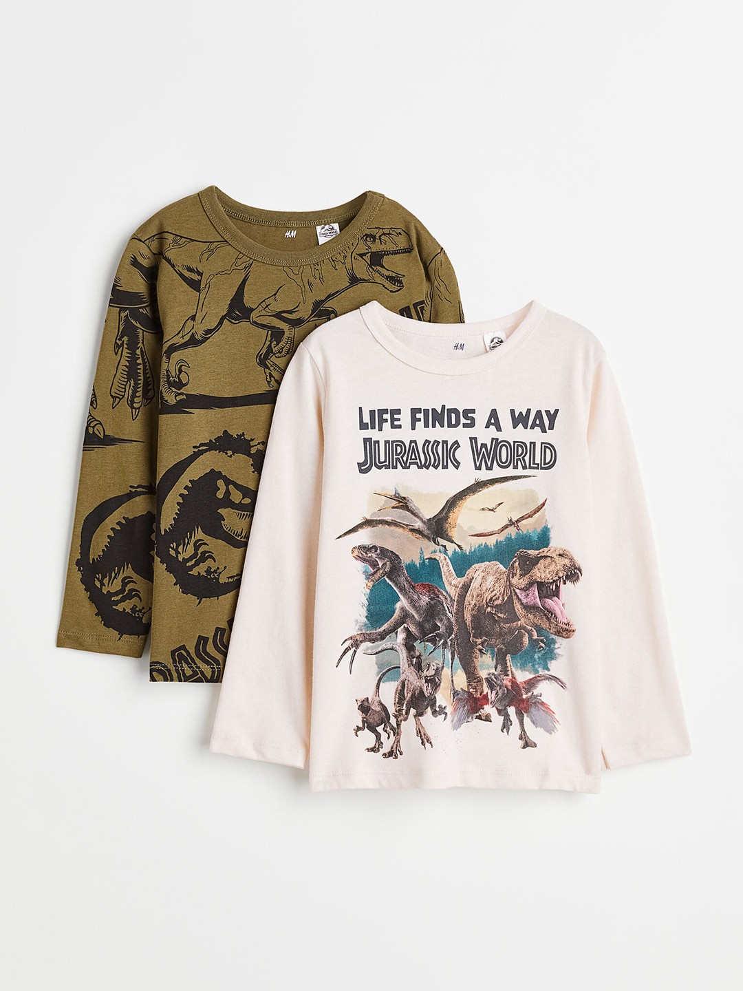 

H&M Boys 2-Pack Tops In Printed Cotton Jersey, Green