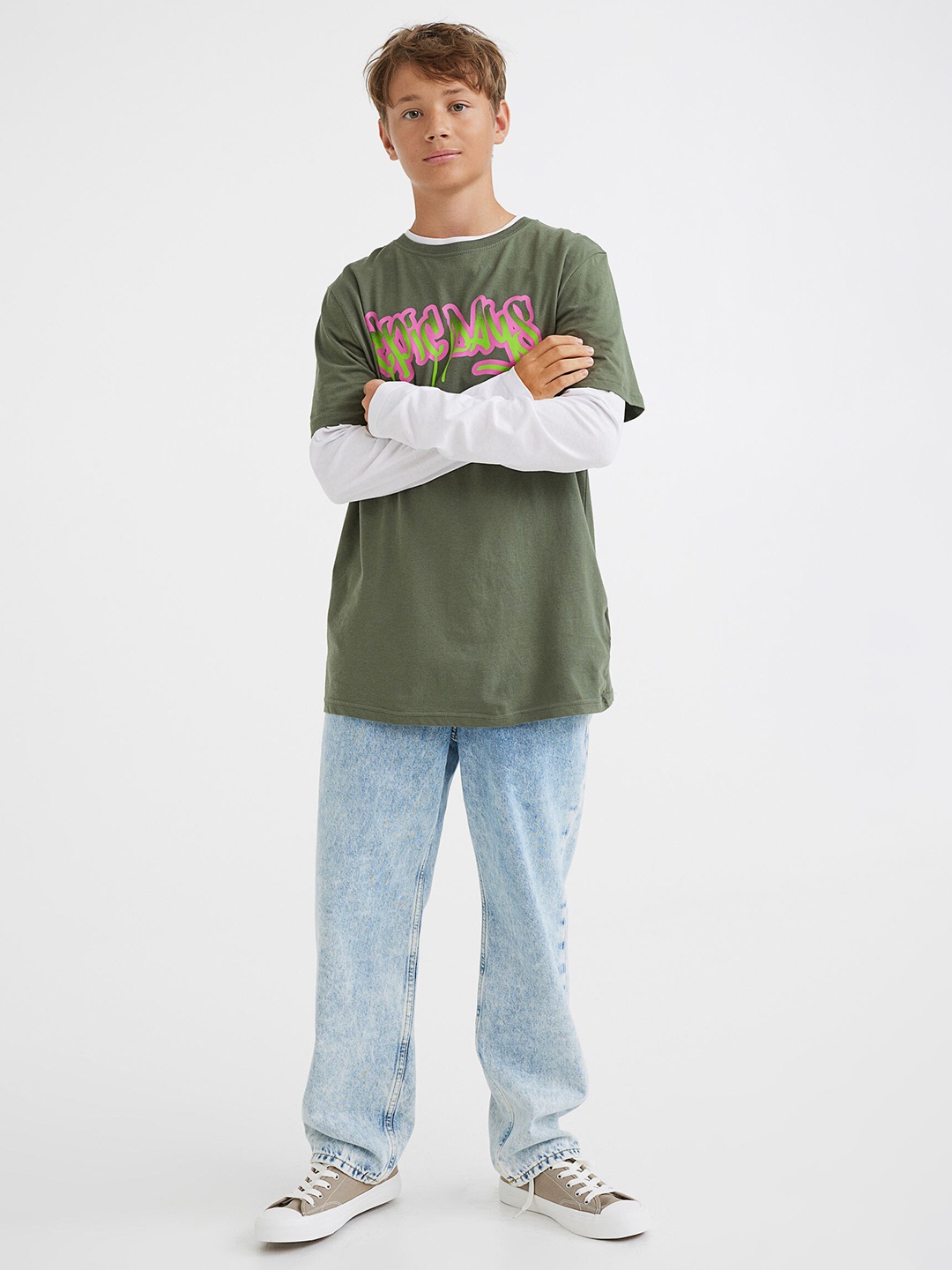 

H&M Green Round Neck Knitted Cotton T-shirt