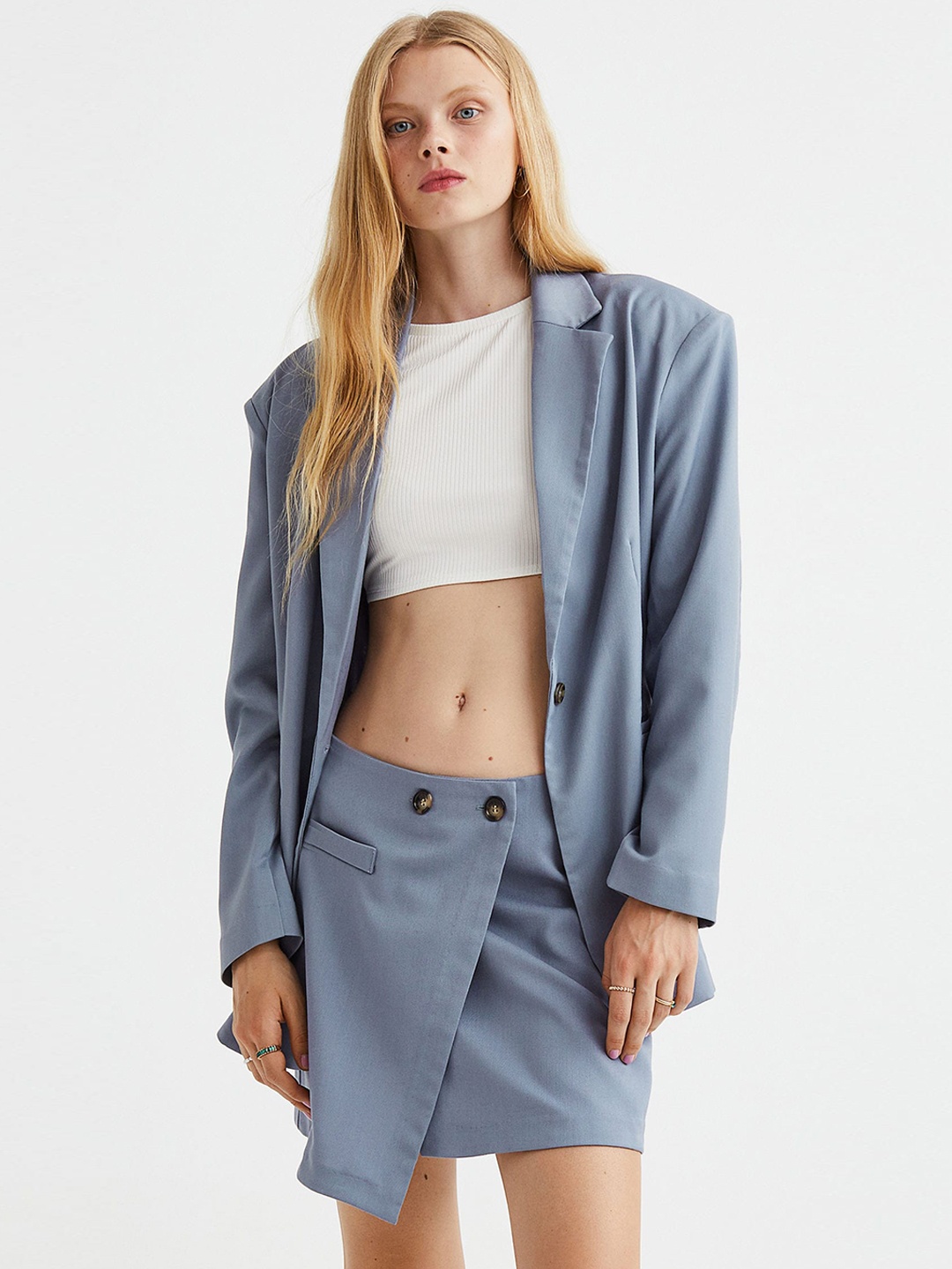 

H&M Women Solid Wrapover Mini Skirt, Blue
