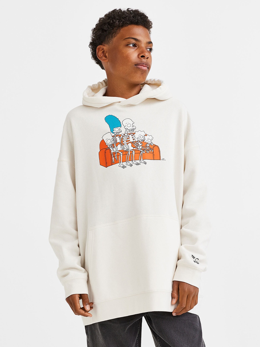 H&M Boys Oversized Printed Hoodie, Off white