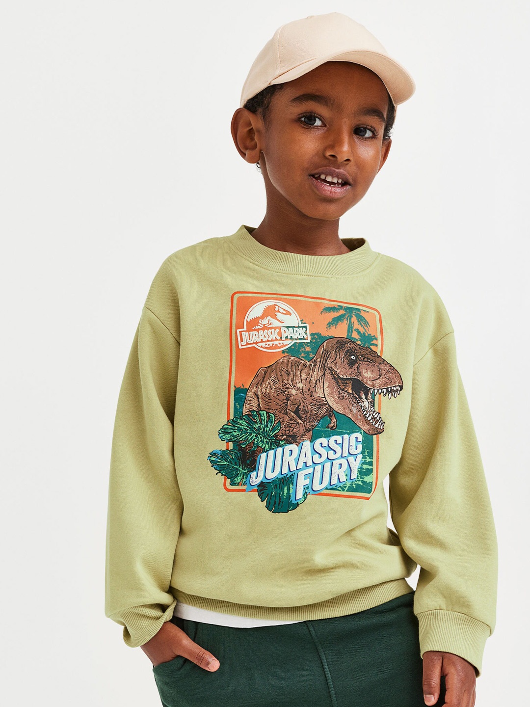 

H&M Boys Oversized Printed Sweatshirt, Green