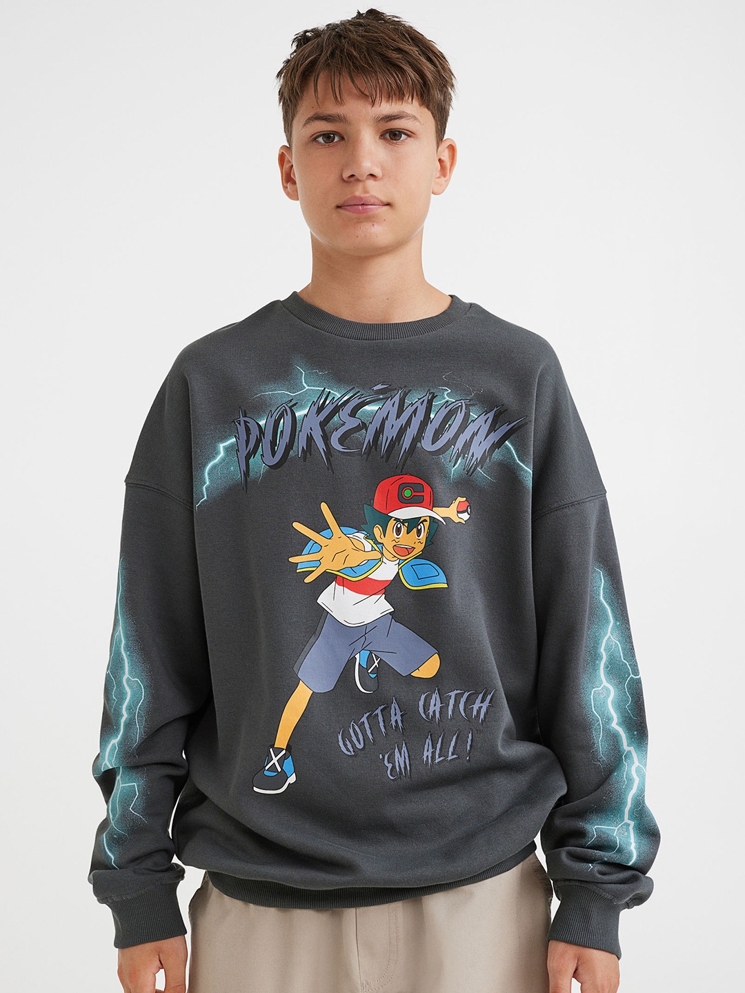 

H&M Boys Charcoal Grey Printed Graphic Motif-Detail Sweatshirt