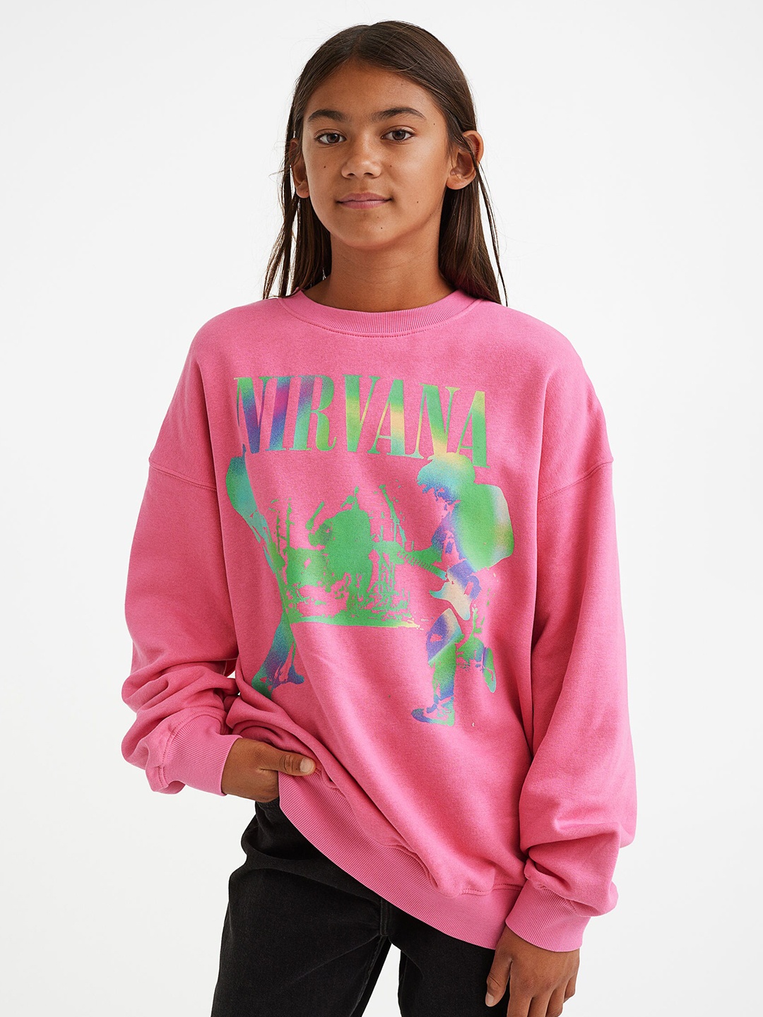 

H&M Girls Printed Oversized Sweatshirt, Pink