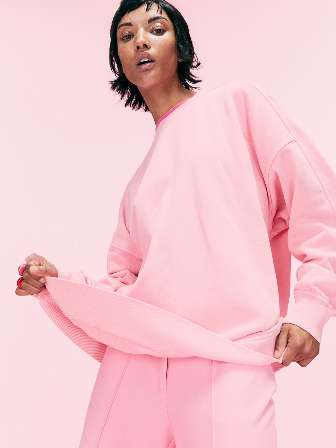 

H&M Women Cotton Sweatshirt, Pink