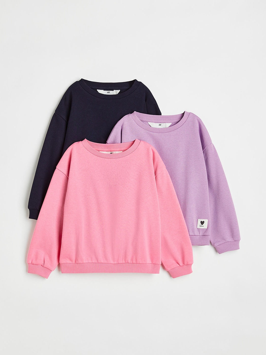 

H&M Kids Set of 3 Cotton Solid Round Neck Pullover Sweatshirt, Blue