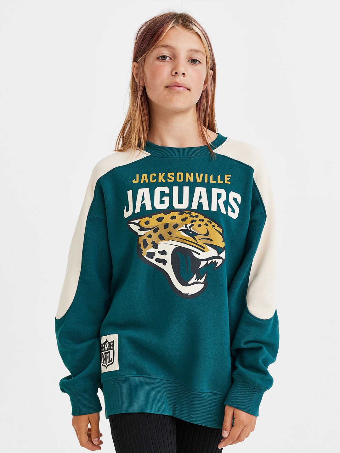 

H&M Girls Teal Green Printed Oversized Sweatshirt