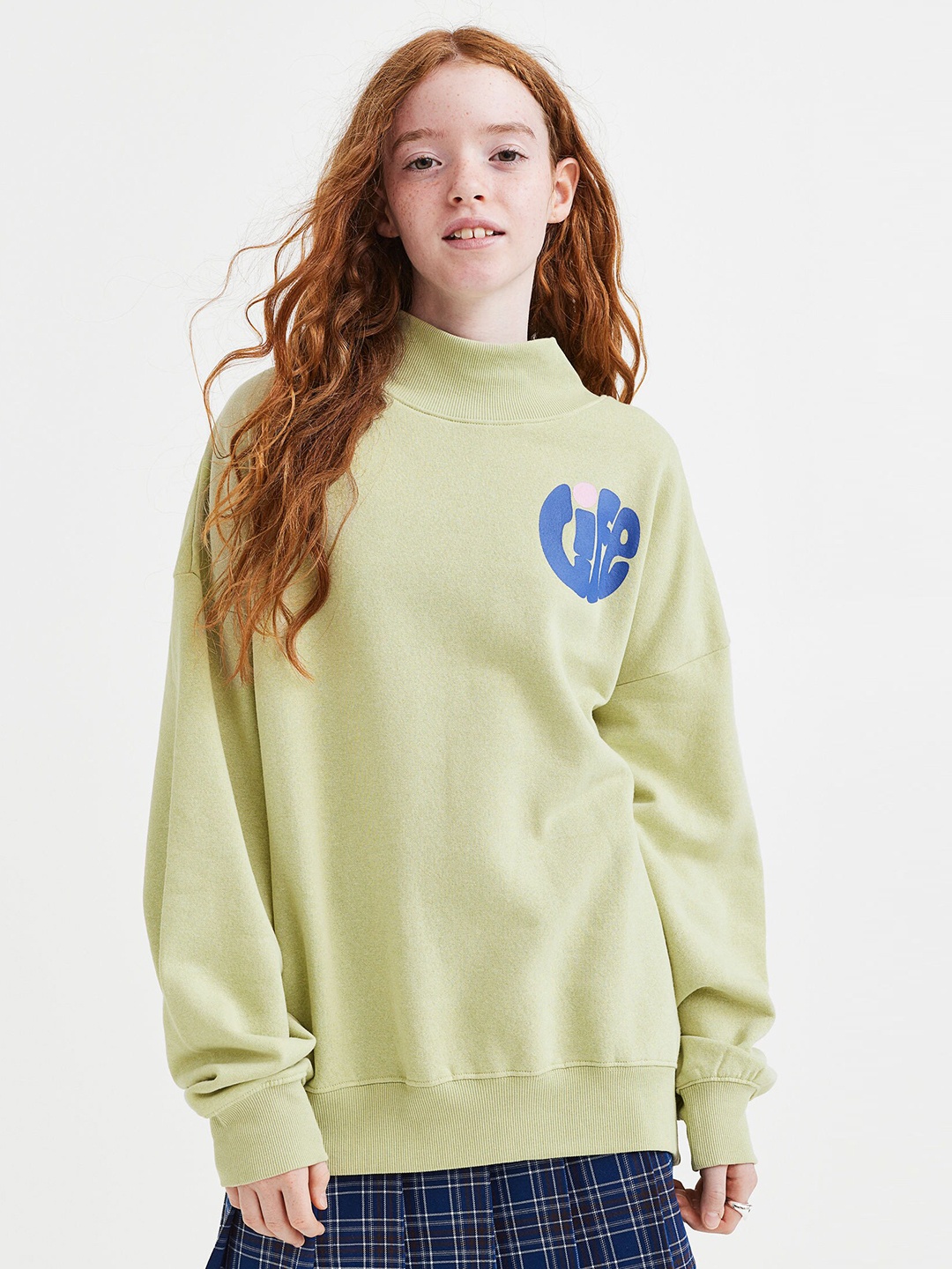 

H&M Girls Oversized turtleneck sweatshirt, Green