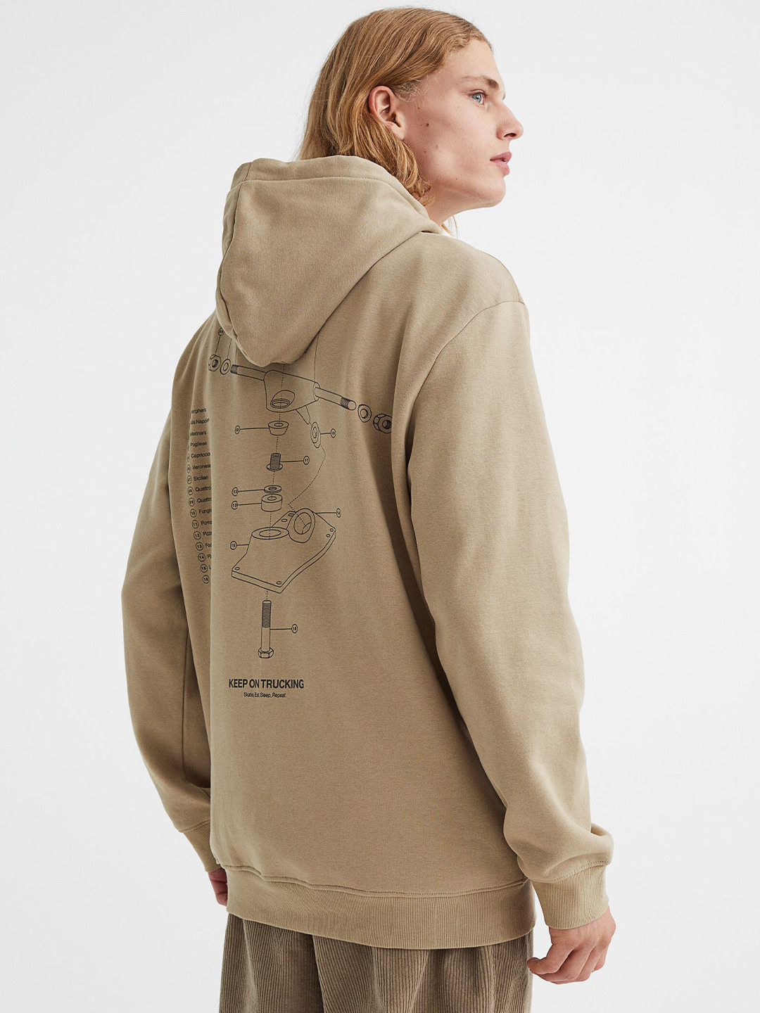 

H&M Men Printed Typography Pullover Sweatshirt, Beige