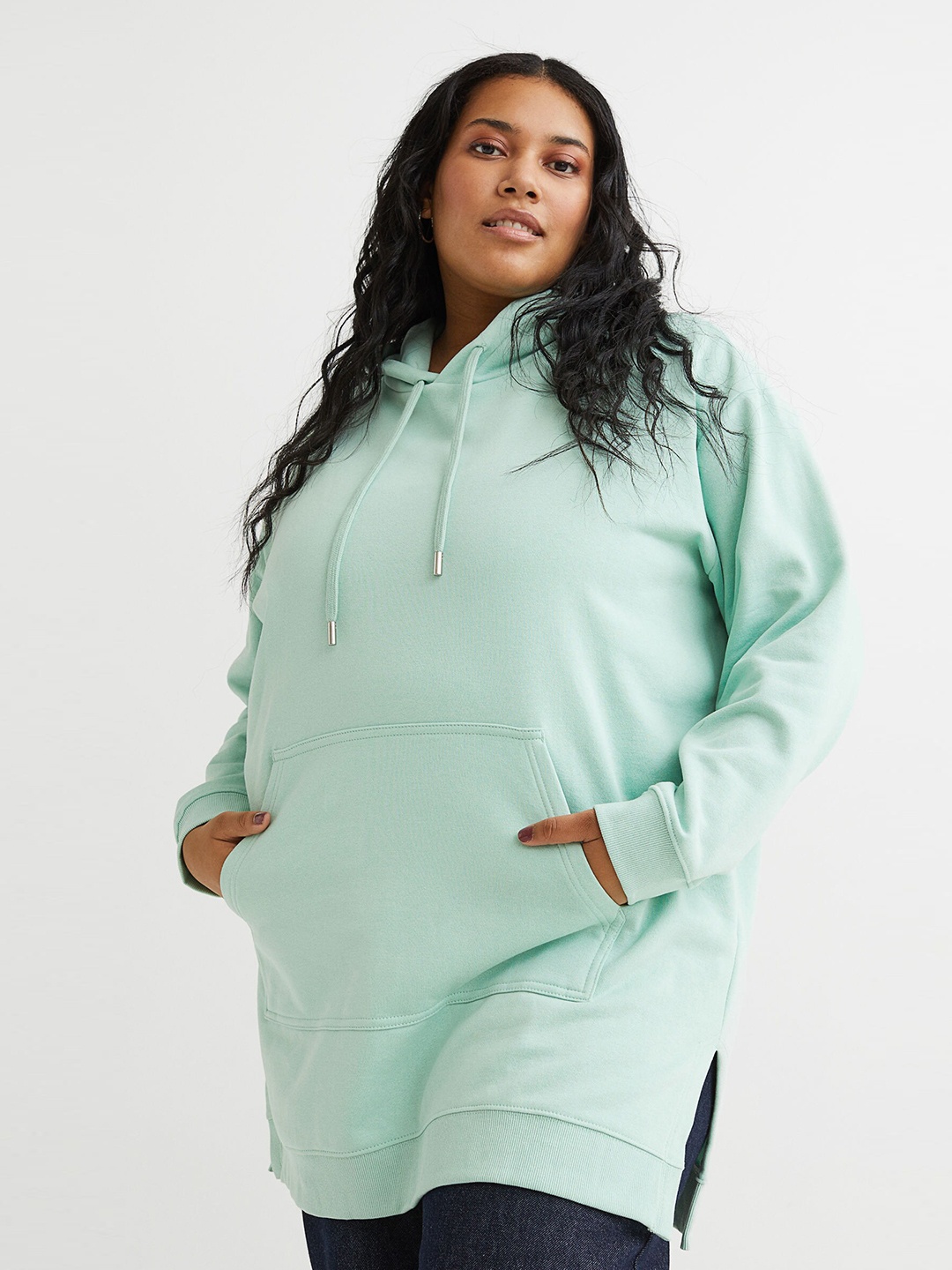 

H&M+ Blue Solid Oversized Hoodie
