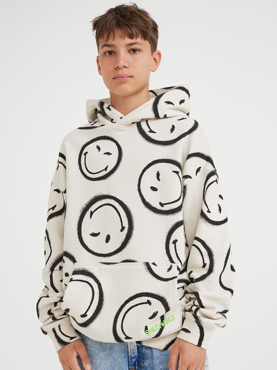 

H&M Boys White & Black Printed Hoodie