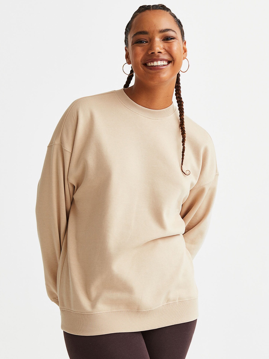 

H&M Beige Solid Oversized sweatshirt